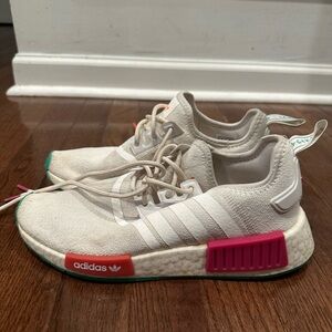 adidas Women’s White Sneakers with Pink and Teal Accents